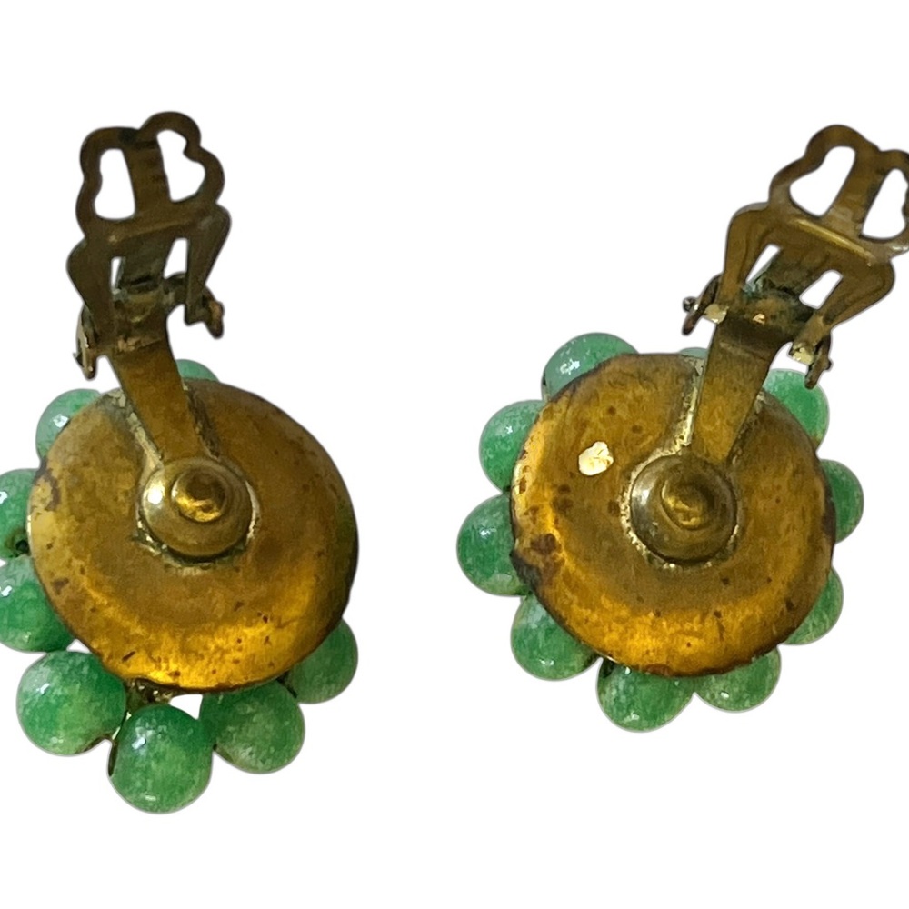 Vintage Clip-On Earrings Set Green w/ Faux Pearl & pink w/ Magenta Multicolor - Picture 15 of 15